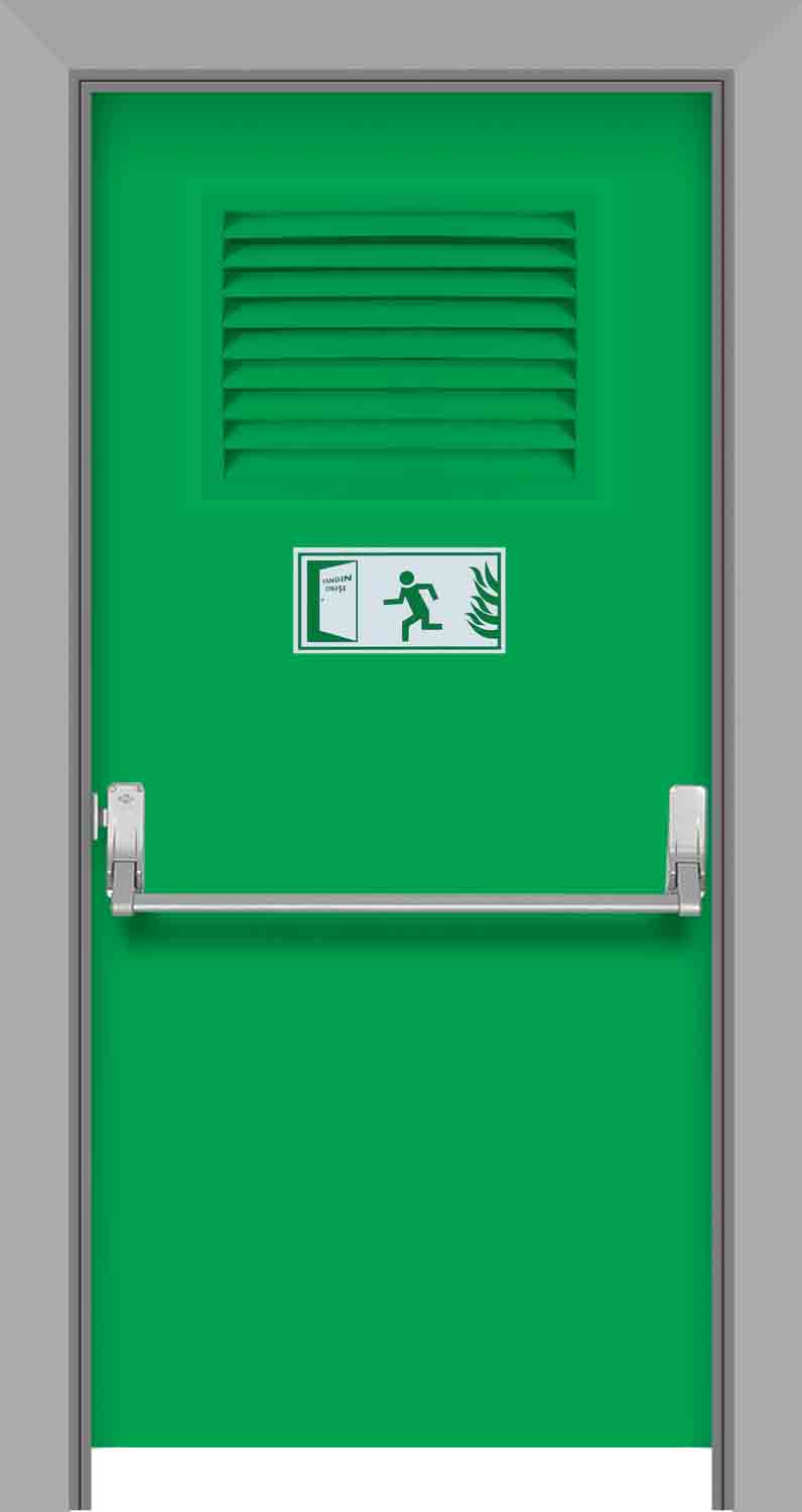 Green Emergency Exit Fire Door With Panic Bar